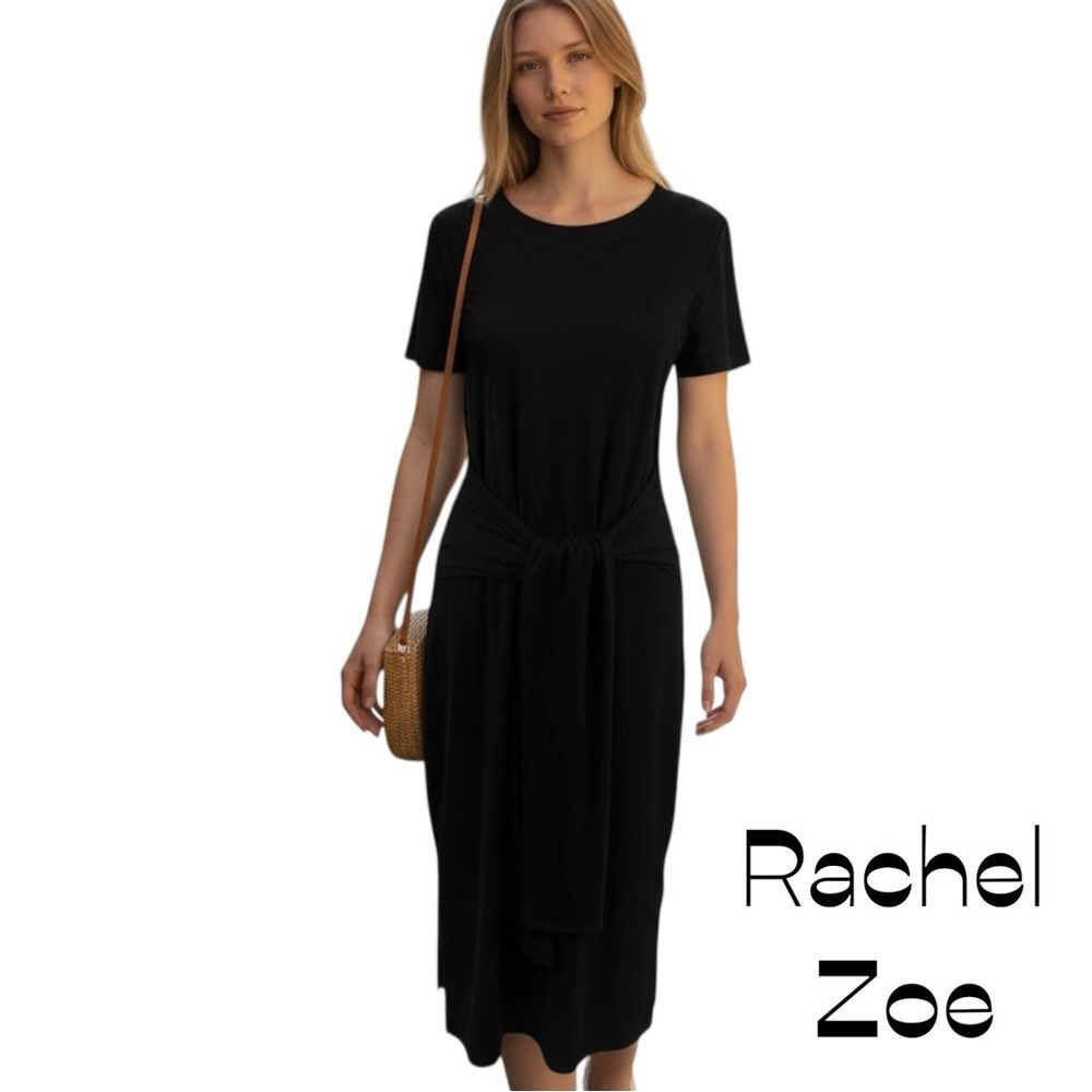 Rachel Zoe Black Ribbed Midi Dress NWOT Size S